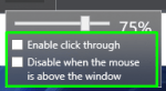 WindowTop 不透明度工具栏：75% 透明度滑块与附加选项